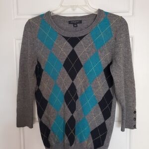 Banana Republic Gray and Teal Argyle Women's Sweater
